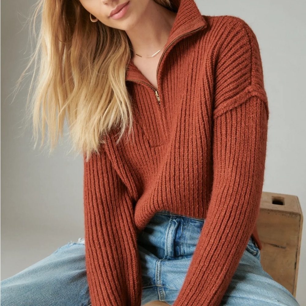 Lucky Brand Rust Half-Zip Women's Sweater - Picture 7 of 7